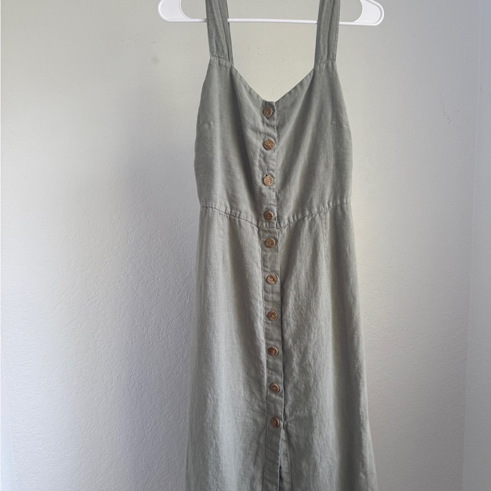 Linen Green Button-Down Dress